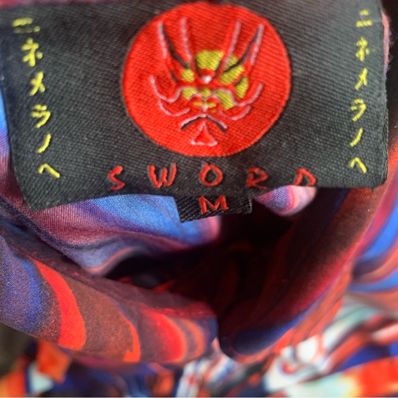 Y2K ANIME JAPANESE SWORD WARRIOR ALL OVER PRINT SHIRT SILKY THICK M - Picture 6 of 6